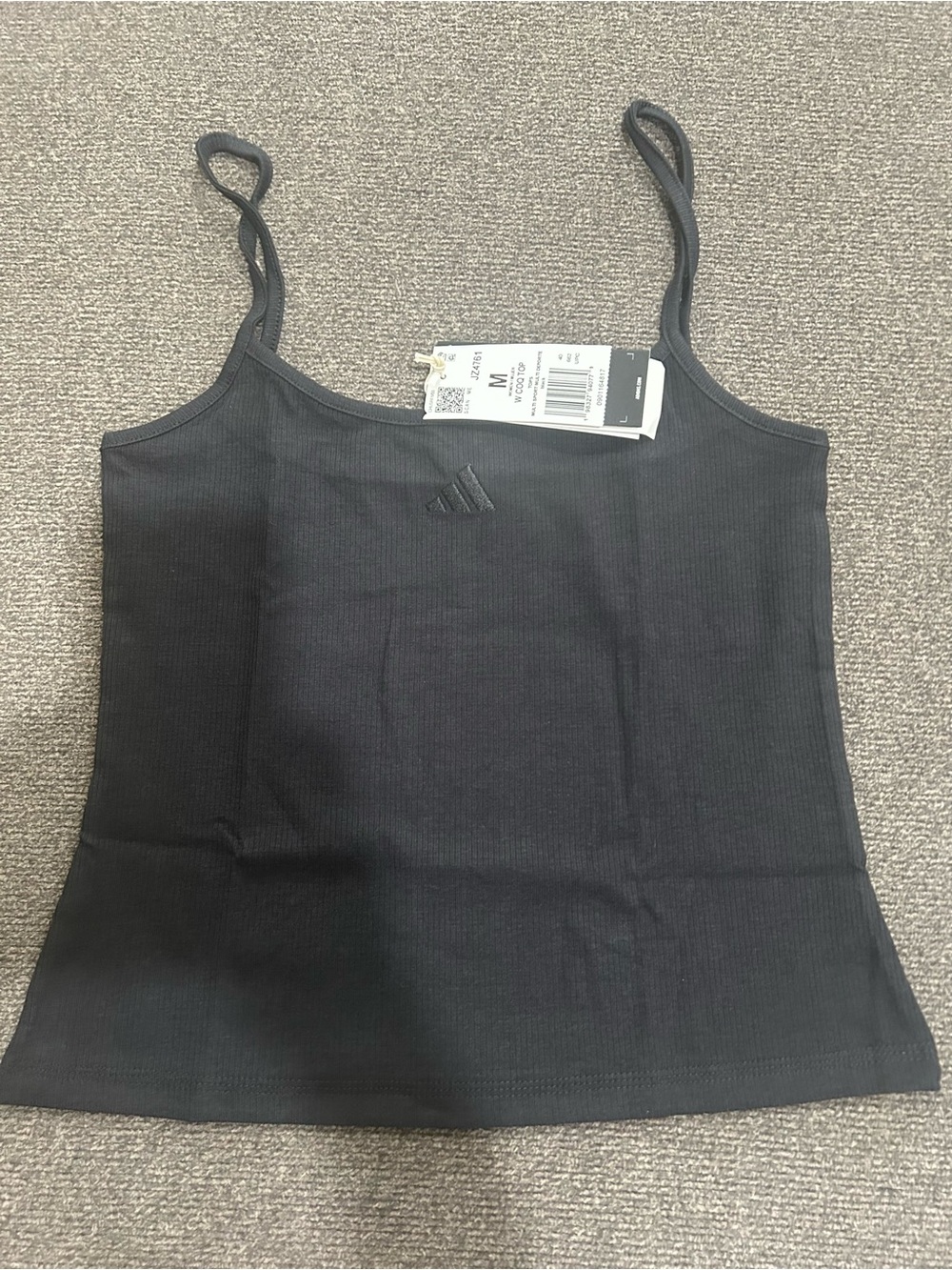 adidas Black Ribbed Camisole Tank with Logo